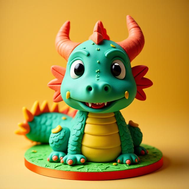 A sculpted birthday cake in the shape of a friendly dragon.